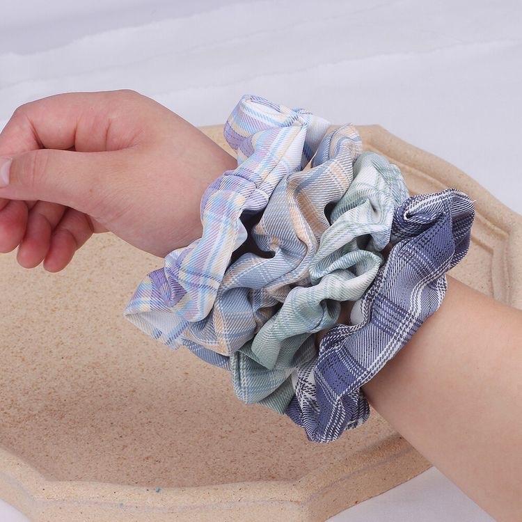Scrunchie Retro Ikat Rambut Plaid Vintage Retro Hijab Wanita Korea Import 3