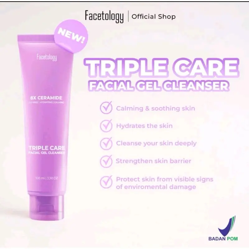 FACETOLOGY TRIPLECARE FACIAL GEL CLEANSER SABUN CUCI MUKA GENTLE LOW PH OAT Membersihkan 3
