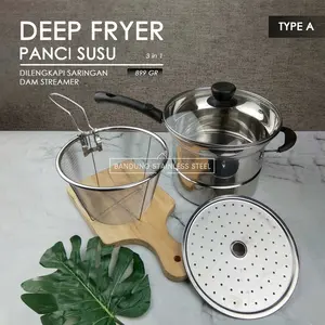 Panci susu deep fryer goreng kukus masak steamer saringan multifungsi 3in1 22cm