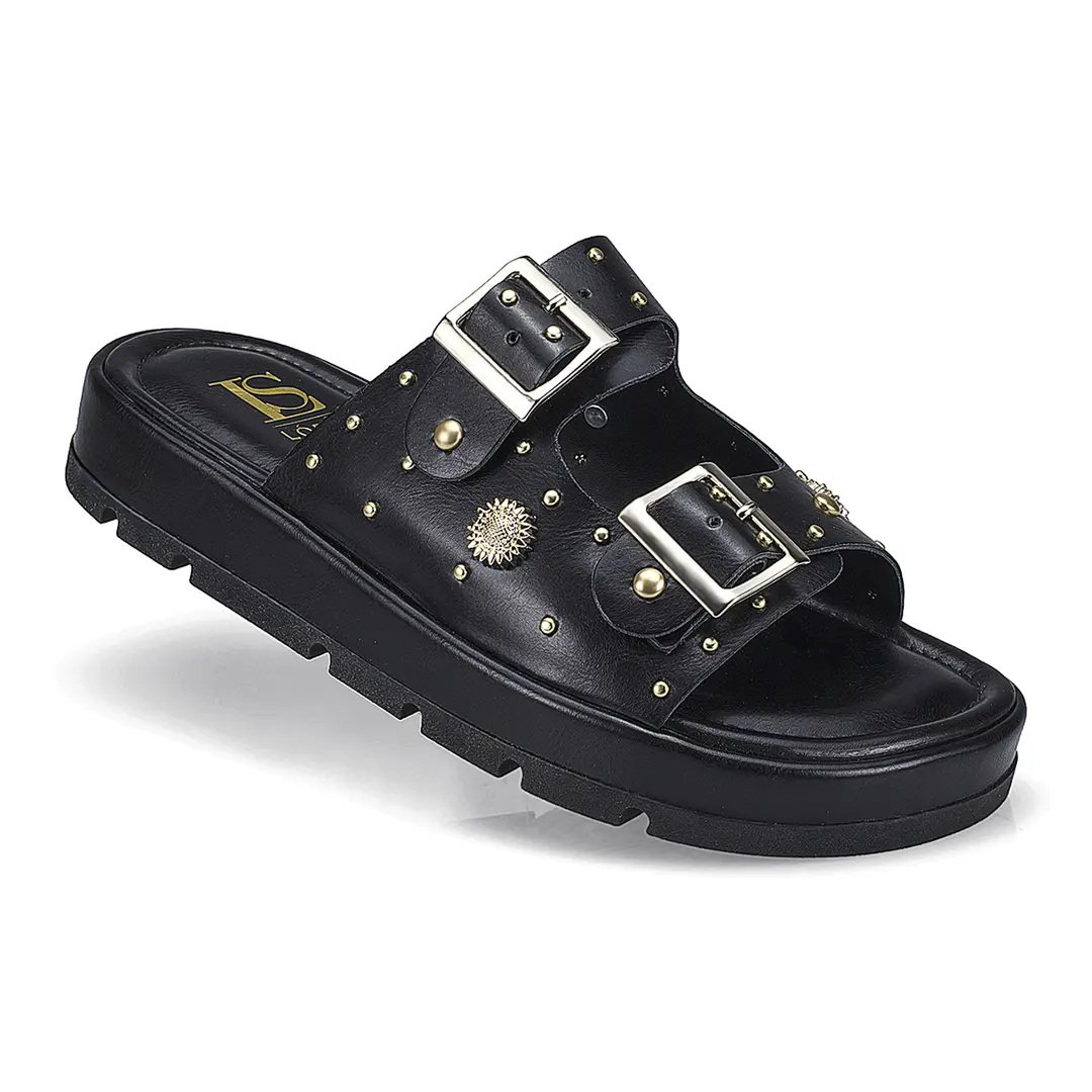 Sandália Rasteira Papete Flatform Rebite Fivela 052-040