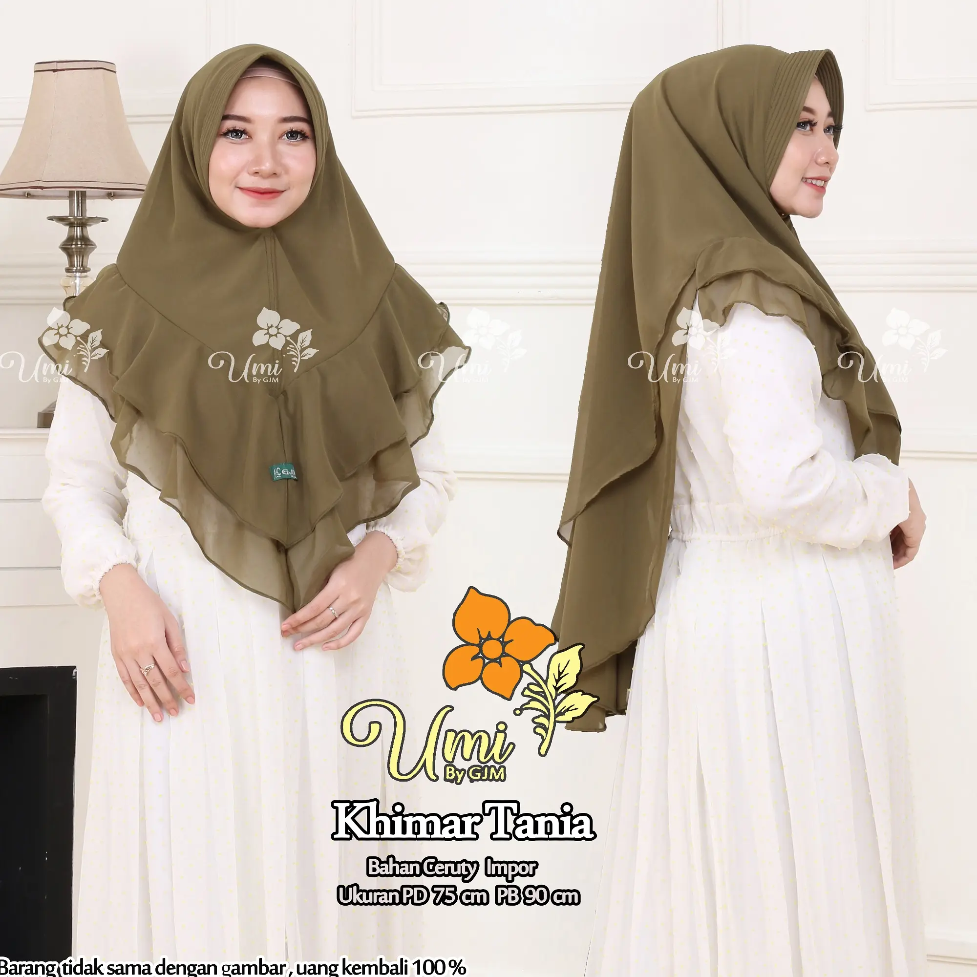 Hijab Khimar Tania 2 Layer Rempel Jilbab Syari Dua Layer Rempel Gelombang Cerruty Babydoll