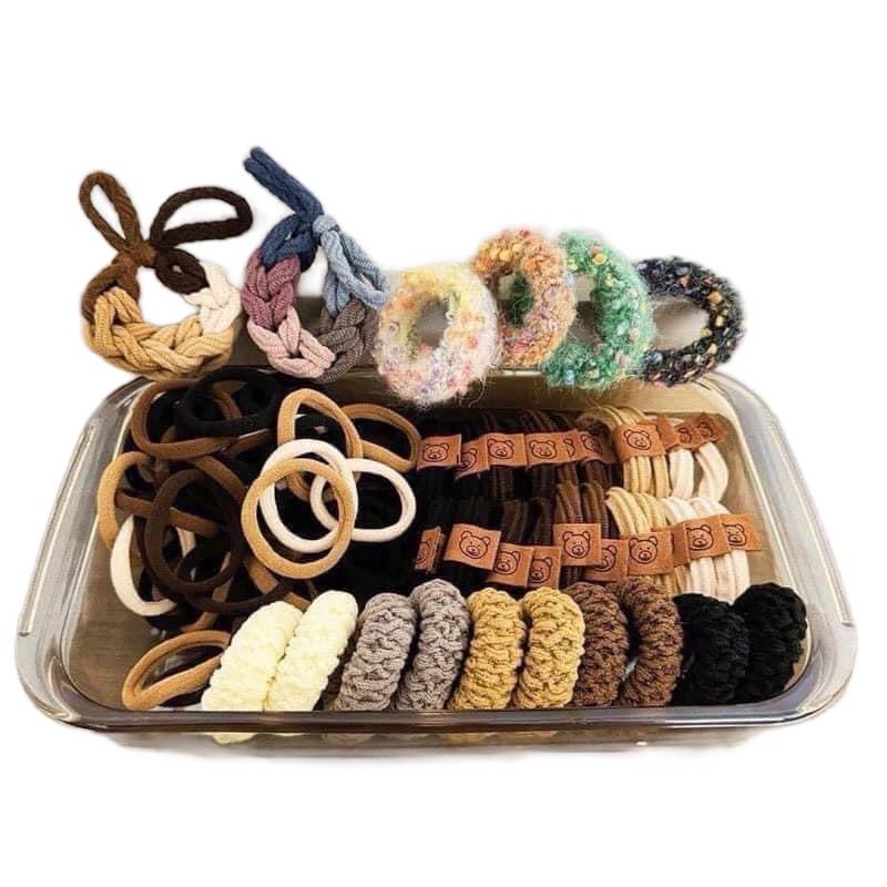  ￼Set 136 Thun Cột Tóc Nữ Chun Buộc Tóc Đuôi Ngựa Nhiều Kiểu Cho Bạn Nữ 