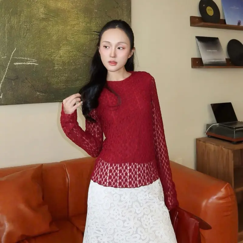 Áo Ren Hai Lớp Cổ Tròn Tay Dài MAYA TOP | thelety 1