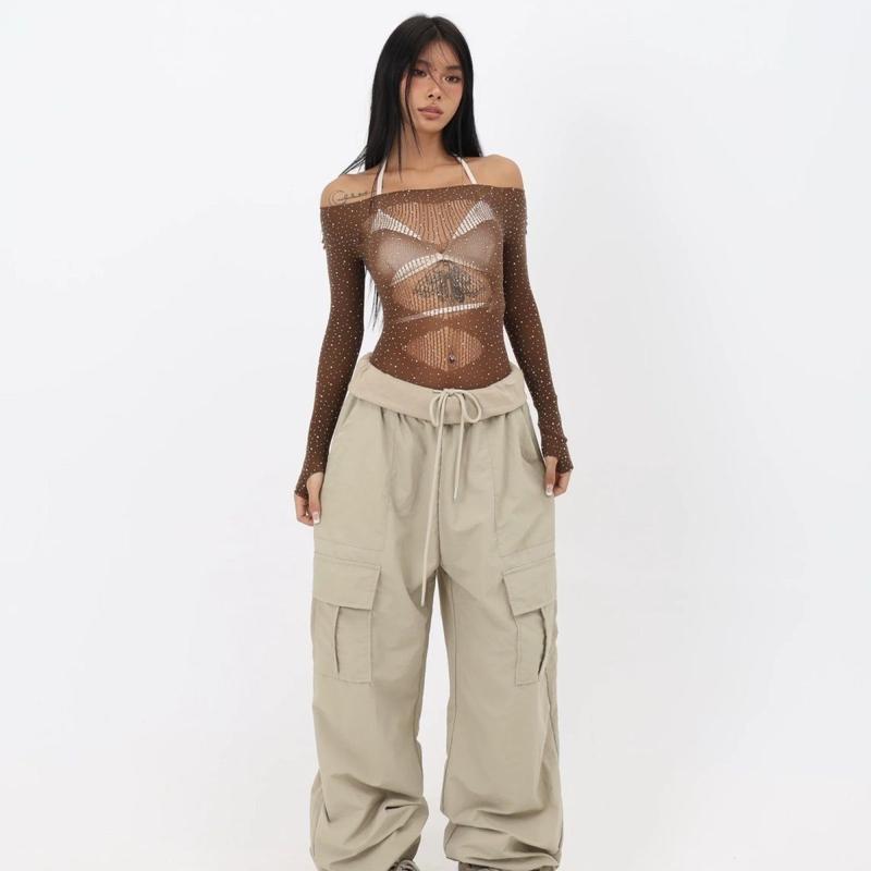 Product Introduction of Áo Jumpsuit Quần Cô Gái Nóng Bỏng Gợi Cảm, Phong Cách INS Châu Âu Và Mỹ Dài Tay, Áo Phông Áo Xuyên Thấu Khiêu Vũ khoét Áo Múa Jazz Dáng Ôm 8