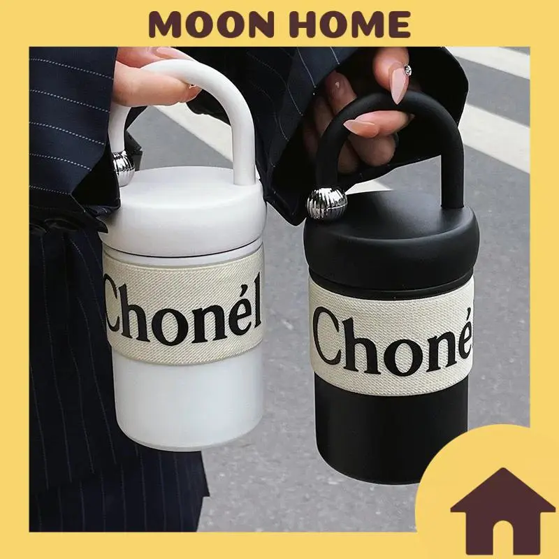 Ly giữ nhiệt Chonel 400ml có quai xách sang trọng, cốc giữ nhiệt inox 314 không gỉ cao cấp đựng trà, cà phê