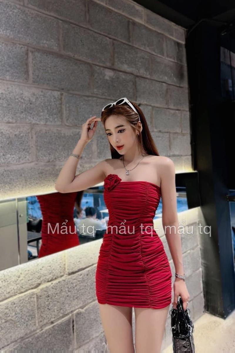 Product Introduction of Đầm Ống Đính Hoa 1 Bên - Có Mút - Ngắn Nhún Thân Ôm Body đầm  ống  - đầm ôm body váy dự tiệc váy xinh đầm nữ vaytet váy  tiệc vay sang váy  đỏ vaynoel đầm  body 13