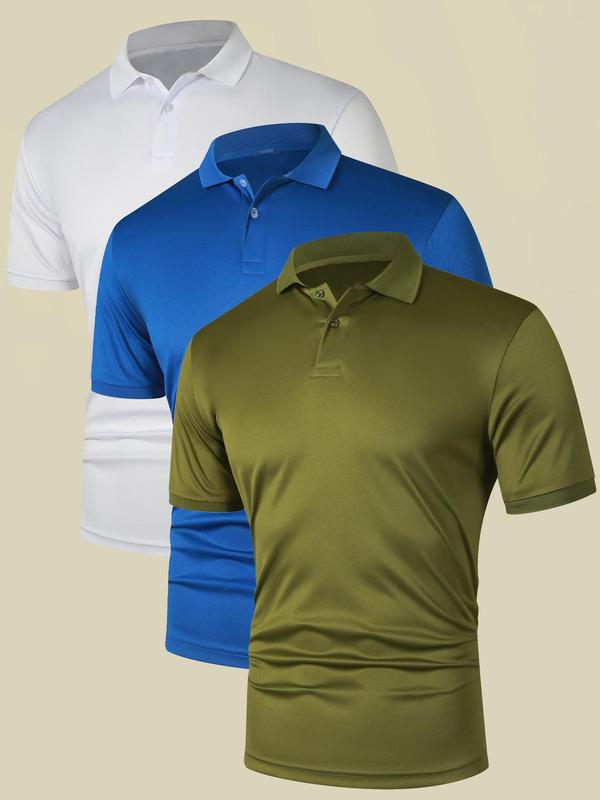 Men's Solid Short Sleeve Polo Shirt, Casual Breathable Half Button Collared Top for Summer, Fashion Men's Clothes for Daily Wear 3