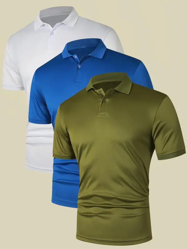 Men's Solid Short Sleeve Polo Shirt, Casual Breathable Half Button Collared Top for Summer, Fashion Men's Clothes for Daily Wear 3