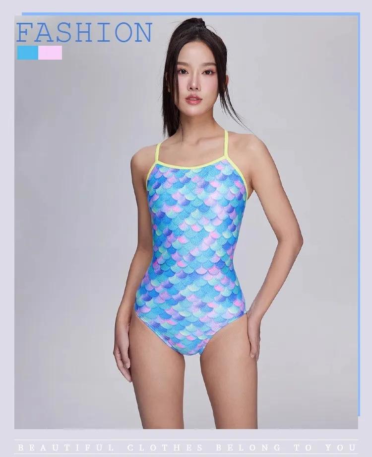 Maillot de bain une pièce d'entraînement athlétique pour femmes Maillot de bain de compétition à écailles de poisson pour la compétition_voghion.com