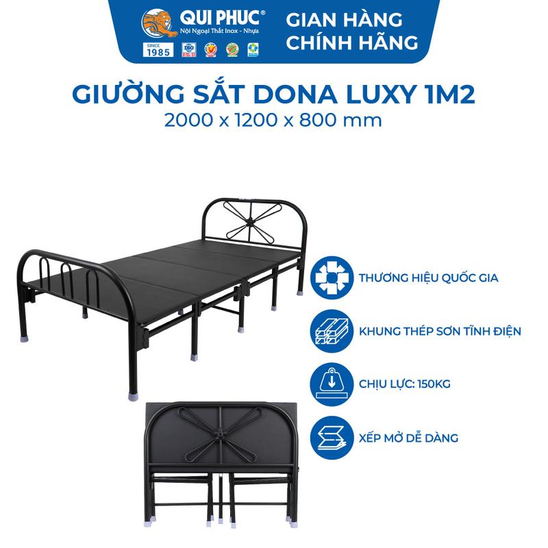 Giường Sắt Gấp Gọn DONA Luxy Ngang 1m/1m2 - Qui Phúc Chính Hãng -  Mặt Giường Có Nệm, Sắt Sơn Tĩnh Điện Không Gỉ