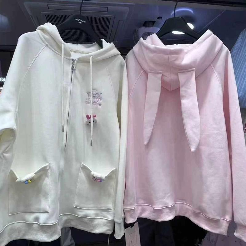 Áo khoác Hoodie Zip Tai Thỏ đính charm nổi Quảng Châu chính hãng Nữ Women