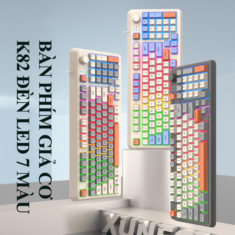 Bàn Phím Máy Tính Giả Cơ Gaming Có Dây K82 LED 7 Màu Tích Hợp Núm Chỉnh Âm Thanh,Bàn Phím Văn Phòng Gõ Cực Êm