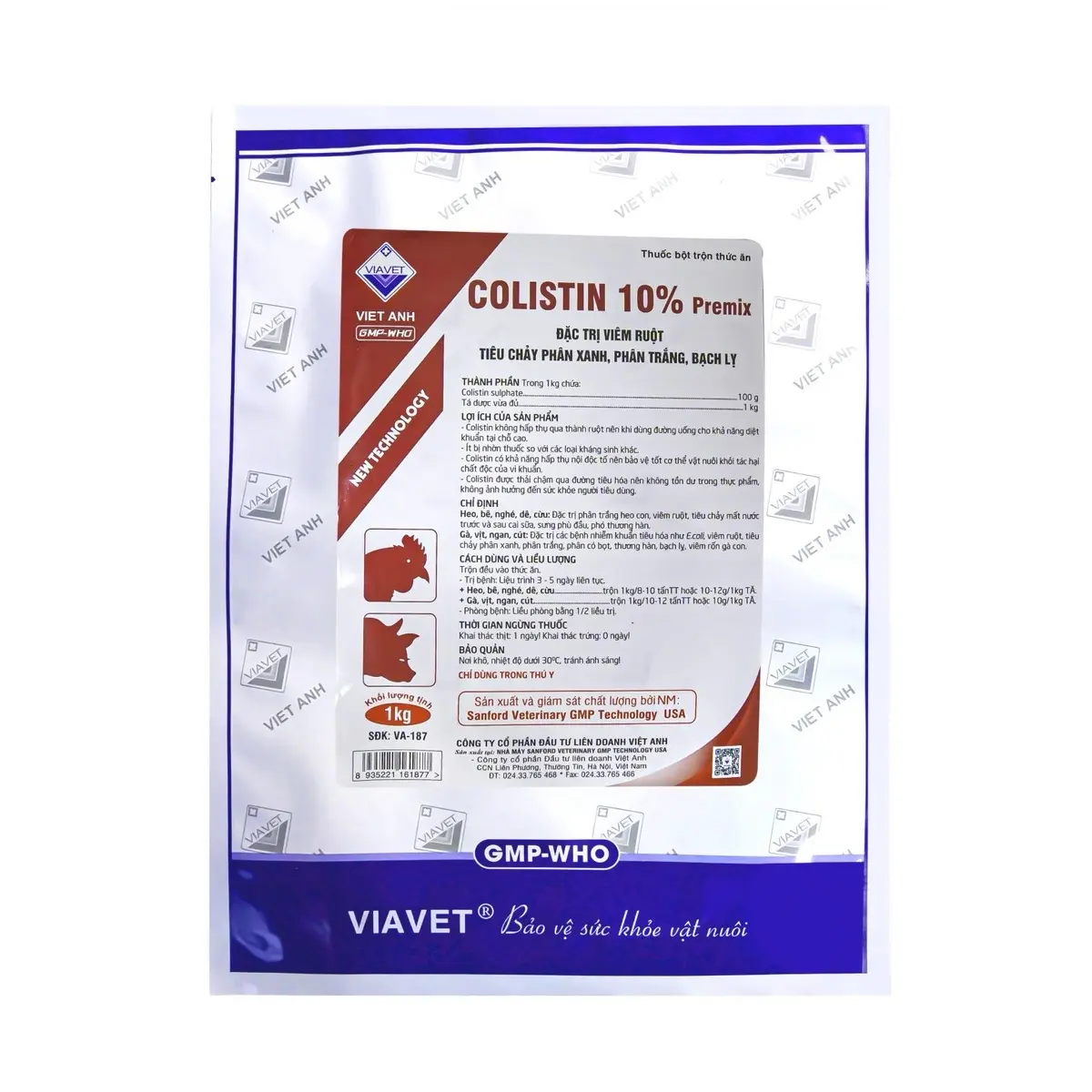 Colistin10 phân trắng heo con, viêm ruột, tiêu chảy mất nước, sưng phù đầu, phó thương hàn. nhiễm khuẩn tiêu hoá, viêm ruột, tiêu chảy phân xanh, phân trắng, phân có bọt, thương hàn, bạch lỵ, (thuốc bổ cho vật nuôi)
