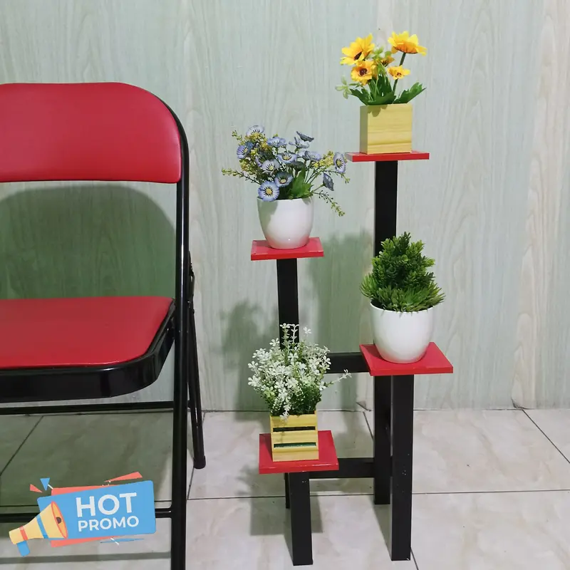 Rak bunga minimalis hiasan dekorasi rumah rak kayu tinggi 65 cm - WRSL65CM Dinding 1