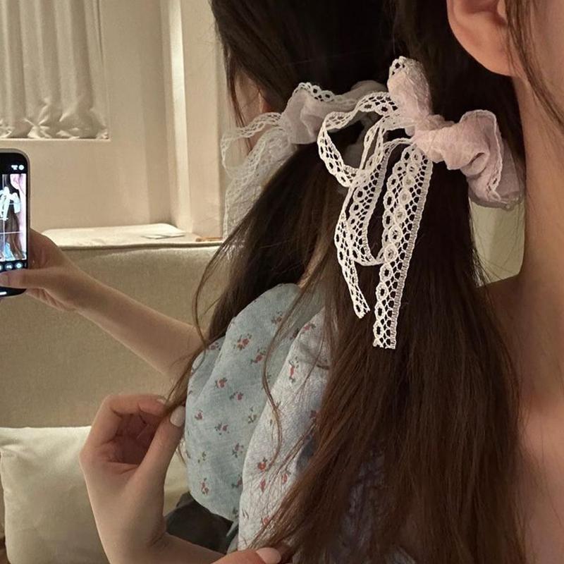 Product Introduction of Scrunchie Ruy Băng Nổi, Thiết Kế Nơ Ren, Dây Buộc Tóc, Nút Thắt Nơ Ruột Hàn Quốc, C0X9 18