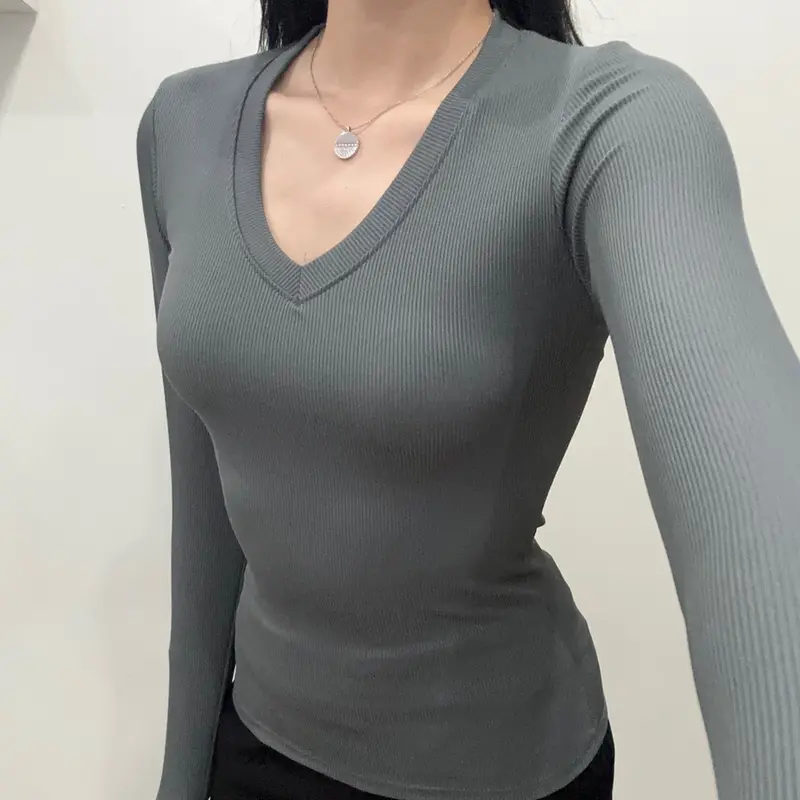 Áo cổ tim tay dài thun tăm mịn mát body nữ 7