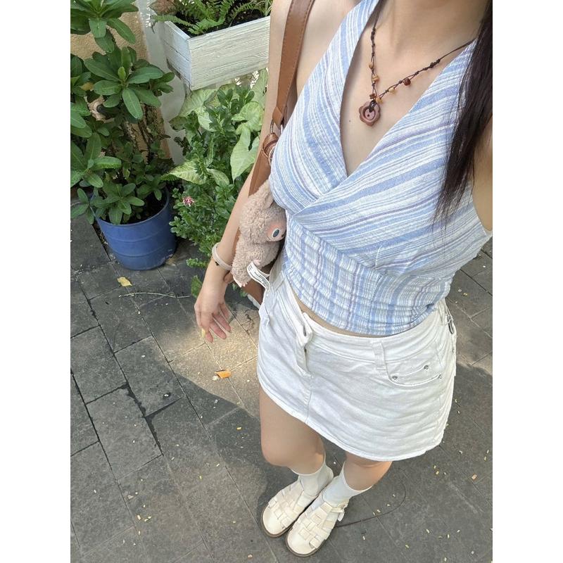 Product Introduction of (KHÔNG KÈM MÚT) Áo Croptop Linen Cổ Yếm Cột Dây Basic Samsu.clothing_saigon Women Nữ Kem Thun 20