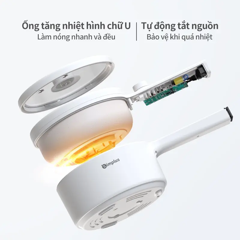 INSSA Nồi lẩu điện chống dính 1.5L đa chức năng, thích hợp cho 2-3 người, điều chỉnh nhiệt độ, tay cầm dài DZGH002 7