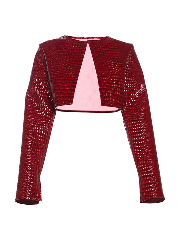 Women's Snake Skin Pattern Faux Leather Jacket, Casual Long Sleeve Open Front Outerwear for Fall & Winter, Ladies Clothes for Daily Wear 7