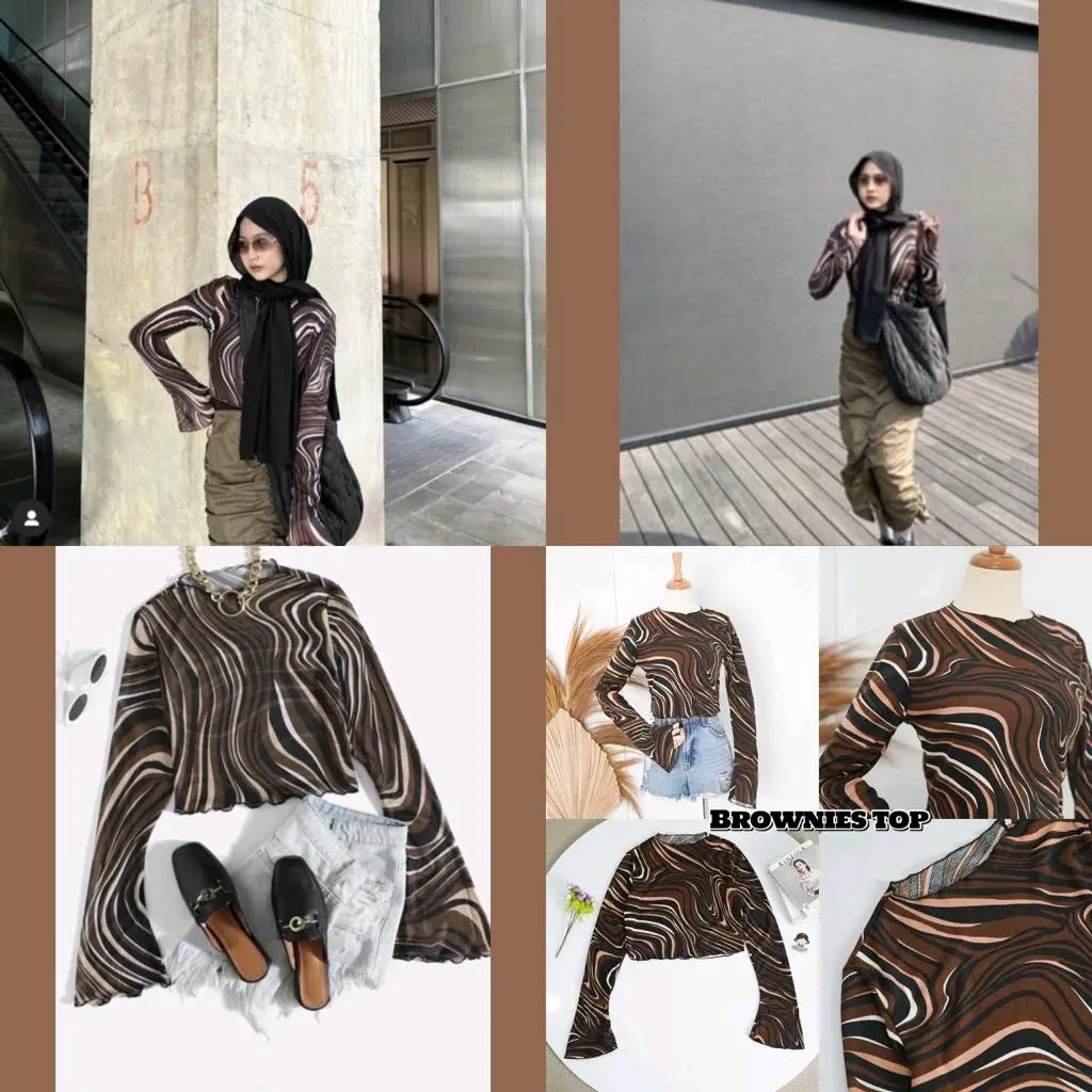 CHANMI MARBLE BROWNIES RIB LONGSLEEVE CROP LENGAN