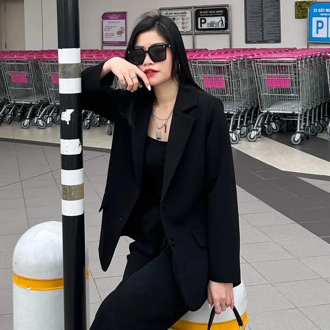 Áo Vest, Blazer Nữ có đệm vai, 2 lớp chất liệu Mango MÃ F2 Jacket Top