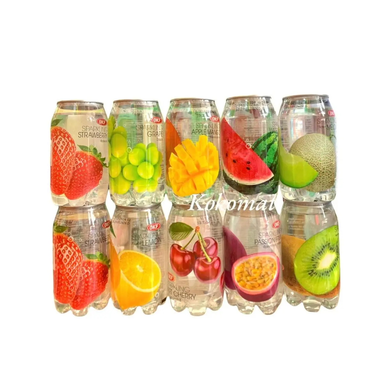 Nước soda trái cây Sparkling OKF Hàn Quốc lon 350ml (vị nho xanh, dưa hấu, dâu, kiwi, xoài, dưa lưới, chery)