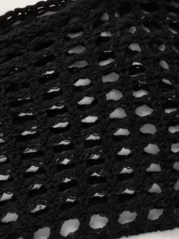 Women's Summer Black Hollow Out Flounce Long Sleeve Crop Cover Up, Chic Solid Scoop Neck Crochet Top, Casual Matching Fashionable Comfort Minimalist Basic Lady's Clothes for Beach Holiday, Womenswear, Clothing 2