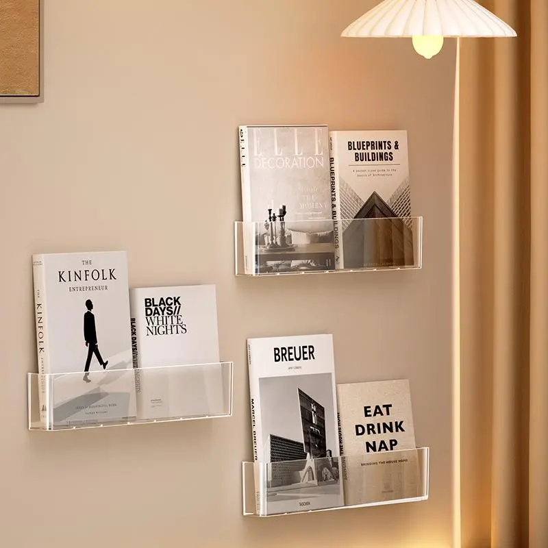 Wall Mounted Book Shelf, 1 Count Clear Book Display Rack, Book Storage Rack, Home Organizer for Living Room Bedroom Study Room 0