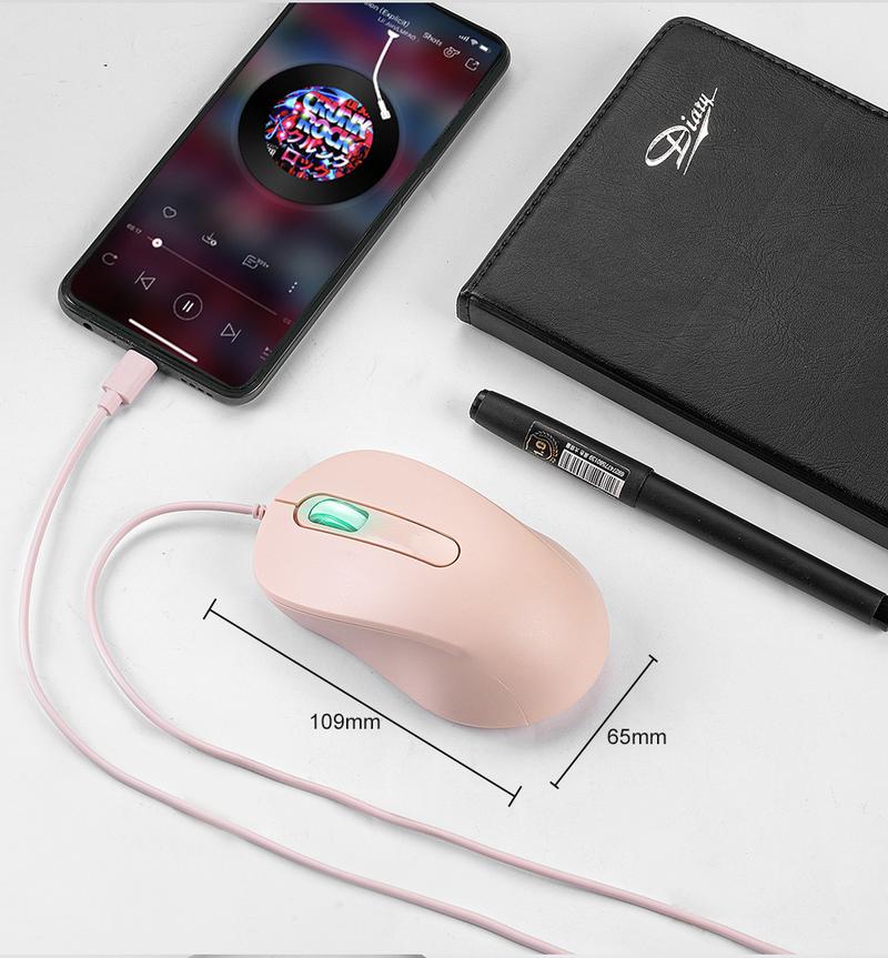 Product Introduction of In Stock Type-C Interface Silent Wired Mouse Compatible with Thunderbolt for Girls Laptop Tablet Phone 11