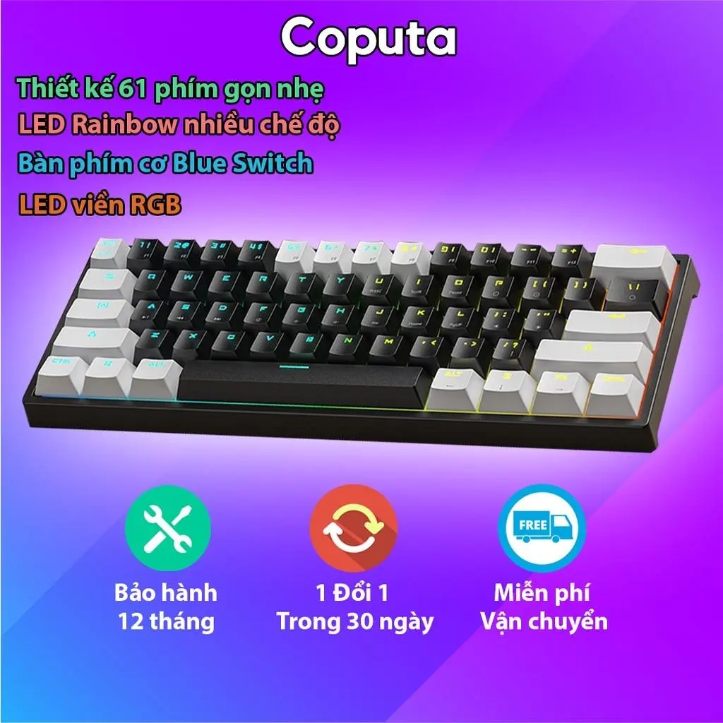 Bàn phím cơ Coputa bàn phím máy tính gaming laptop mini full LED 61 phím có dây K620 | BigBuy360 - bigbuy360.vn Bàn phím cơ Coputa bàn phím máy tính gaming laptop mini full LED 61 phím có dây K620 | BigBuy360 - bigbuy360.vn