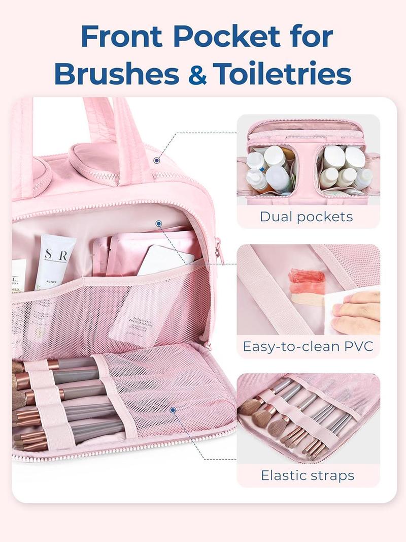 Product Introduction of Solid Color Makeup Bag, Lightweight Large Capacity Handbag, Portable Travel Bag for Women & Girls, Suitable for Travel and Daily Use 3