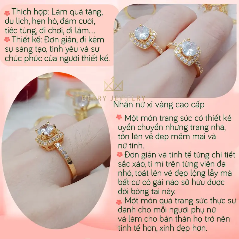Nhẫn Nữ Titan Đính Đá Nhân Tạo Cao Cấp Lấp Lánh Thiết Kế Xi Mạ Vàng 18K Bền Màu Kiểu Dáng Hàn Quốc | Jewelry Queenn 1