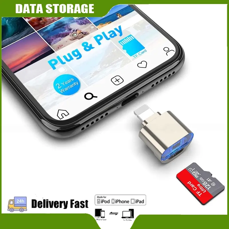 TF Card Reader for iPhone iPad, MicroSD Card Adapter Lightning MS Memory Cards Camera Reader Compatible with iPhone 14/3/12/11 / X / 8 Plus / 8/7 Plus / 7 / 6s Plus/6s/ iPad Mini/Air 8