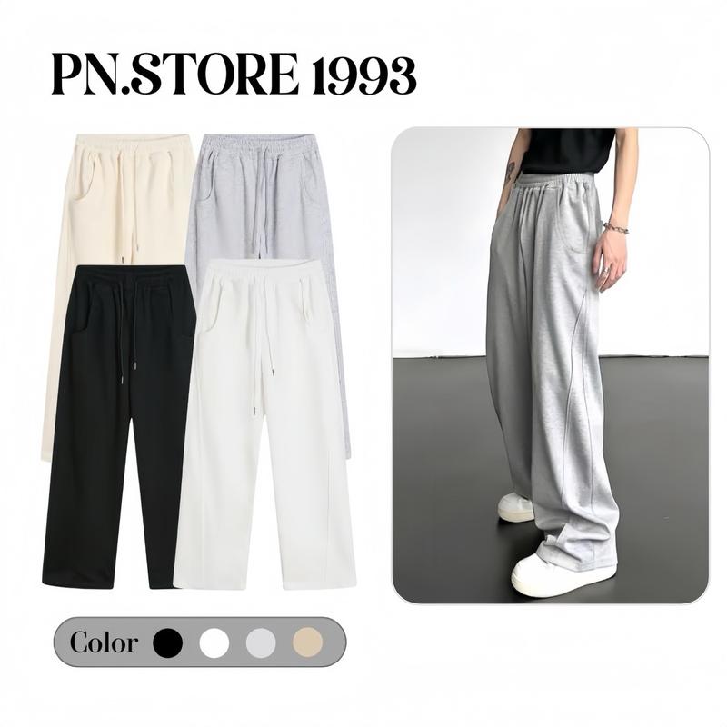 Quần Dài Form Rộng PN.STORE vải nỉ 2da Track Pants Unisex Nam Nữ Local Brand Đứng Form Co Giãn Tốt - Menswear Đen