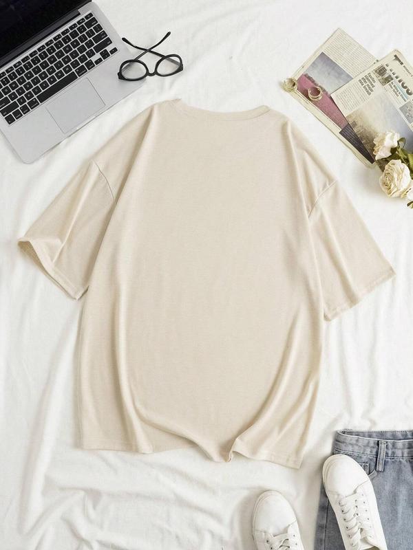 Women's Cartoon Dinosaur Print Drop Shoulder Tee, Casual Half Sleeve Round Neck T-shirt for All Seasons, Women's Top for Daily Wear, Womenswear 4