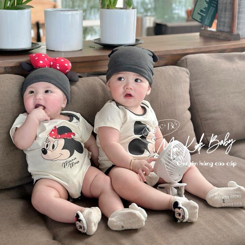Kèm Mũ Tất Cho Bé Trai Gái 3-12kg Body Micky & Minie Loại 1 khủng long nút
