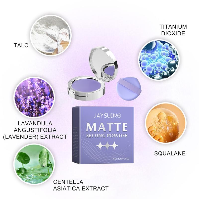 Product Introduction of Lavender Matte Powder Lavender Matte Powder Oil Control  Polvo Compacto With Mini Powder Puff For  Blurring Oil Control Long-Lasting Makeup   Powder 9