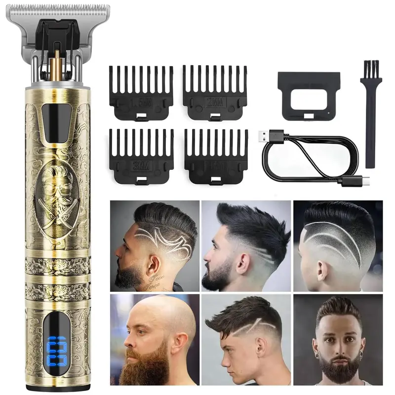 Electric Hair Clipper Set with Led Display, Cordless Hair Clipper & Limit Combs & Brush, Hair Styling Tools for Men, Cordless Trimmers 4