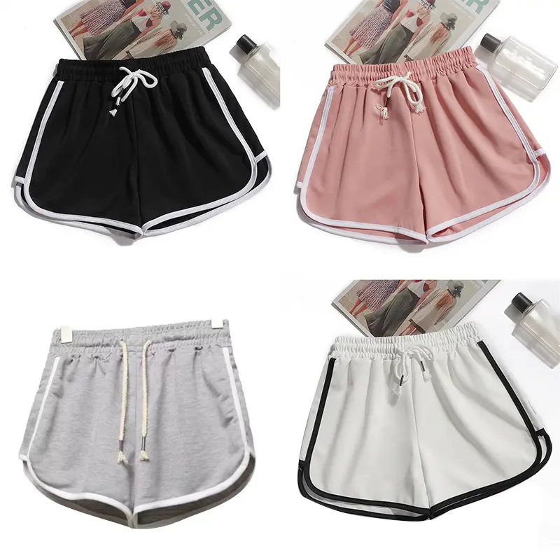 Women Summer Casual Sports Shorts Contrast Color Drawstring Wide Leg Jogger Shorts