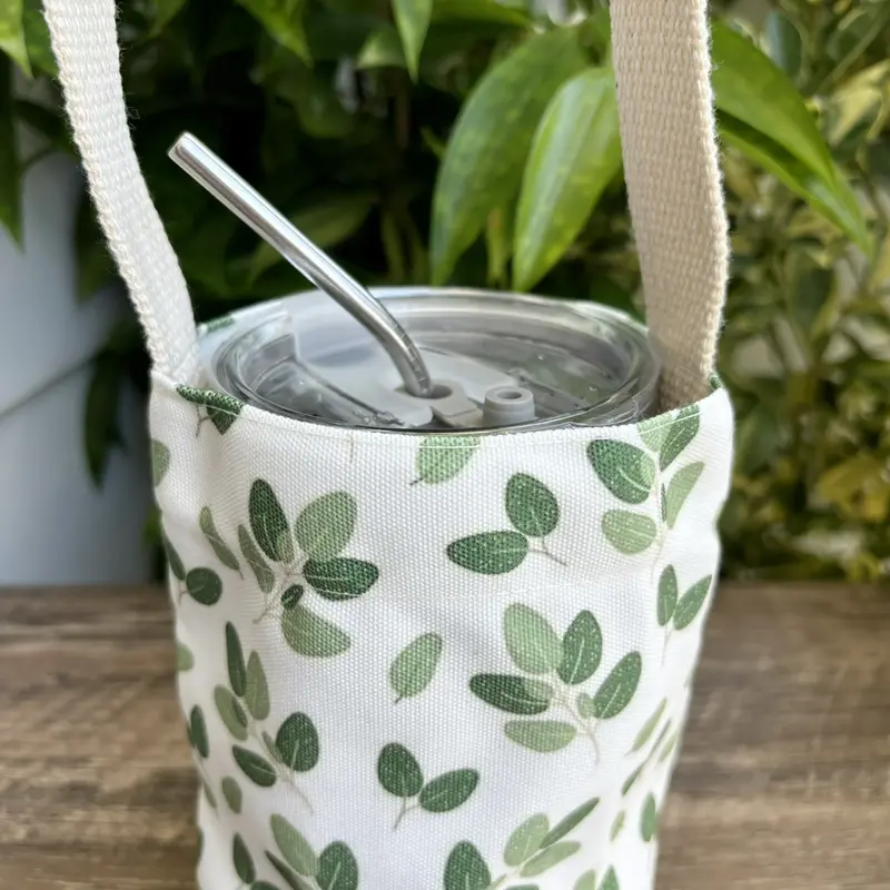 [MUA 2 TẶNG 1 TÚI TỰ HÀO] Túi đựng ly đựng bình nước bottle bag vải canvas phối vải in hình cành lá thạch nam Hiany AX12 4