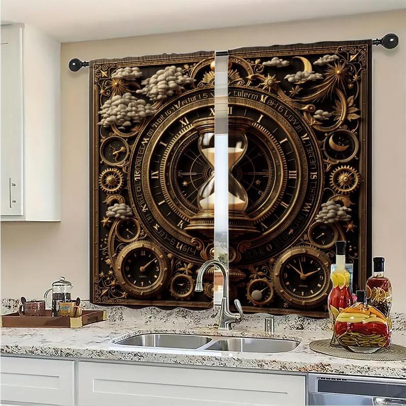 Product Introduction of Clock & Compass Pattern Door Curtain, 1 Set Creative Printing Door Curtain, Home Decor for Living Room Bedroom Study Room 3