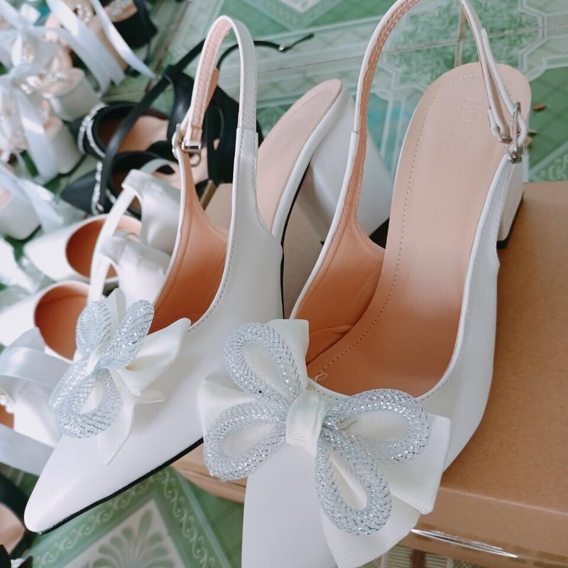 Giày-Min nơ hai tầng cực xinh ạ DéP Nữ DéP Nữ Shoes Sandal giày mũinhọn hậu nơ dép mũi nhọn đế thấp giày cao gót 5 phân giày cao guoc xinhsang chanh guốc mũi nhọn sandal đế xuồng 5 phân