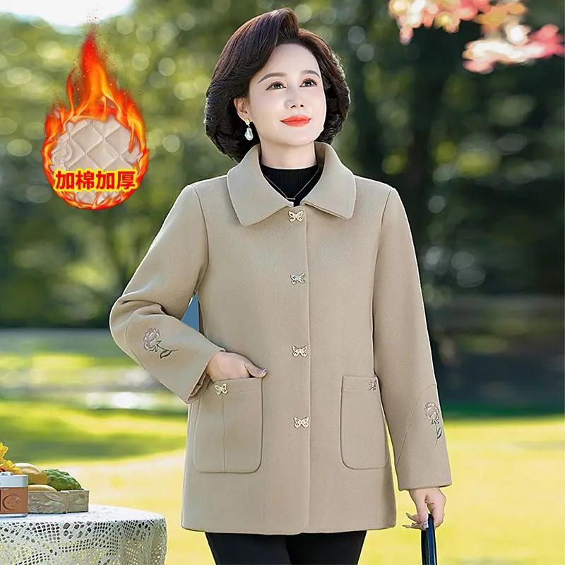 Áo Khoác Len Bông Cho Mẹ, Bộ Sưu Tập Thu Đông Mới, Phong Cách Trung Quốc Cao Cấp Trung Niên, Dáng Rộng Rãi, Phong Cách Phương Tây, Áo Khoác Có Đệm, Phổ Biến 1