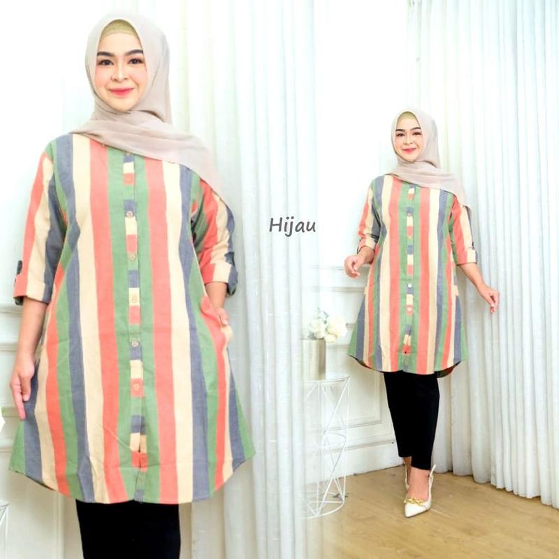 Product Introduction of BHL - Atasan Tunik Motif Salur Bahan Katun LD 110 AYUKA TUNIK MIFTA TUNIK by MUMUFASHION SOLO Muslim Panjang Wanita 0