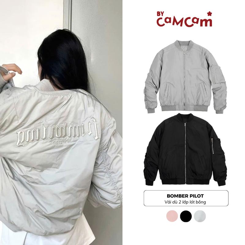 Áo Khoác Bomber Pilot Oversized Chần Bông Thêu Chữ Thời Trang Nam Nữ Bycamcam Top Jacket