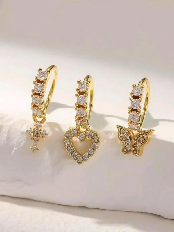 Heart & Cross & Butterfly Design Nose Ring Set, Fashionable Nose Ring for Women & Girls, Trendy All-match & Exquisite Jewelry for Birthday Gift 0