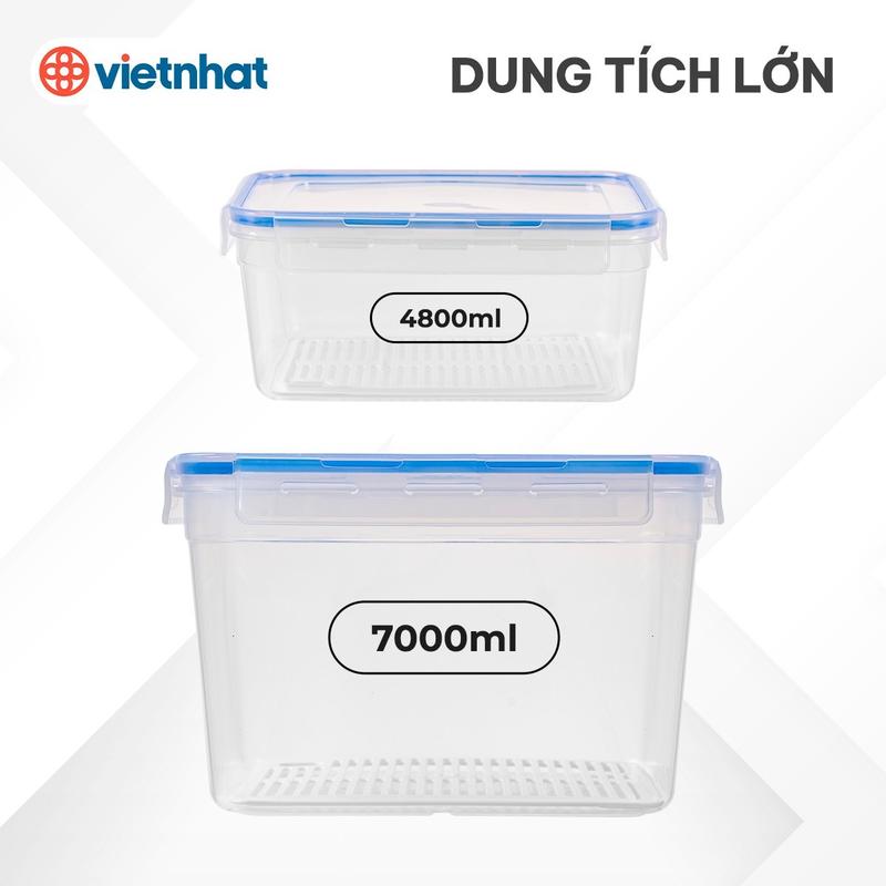 Hộp đựng thực phẩm cỡ lớn đựng gà cá thịt rau củ quả có khay ráo nước nhựa trong suốt có khoá cài tiện lợi với 2 size khác nhau