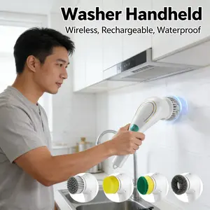 Penyikat Listrik 6-in-1 Multifungsi - Sikat Genggam Nirkabel, Pembersih Tangi Spin, Alat Cuci Kecil Tahan Air, 5 Buah Kepala Sikat, Ideal untuk Kamar Mandi, Dapur, dan Rumah Tangga