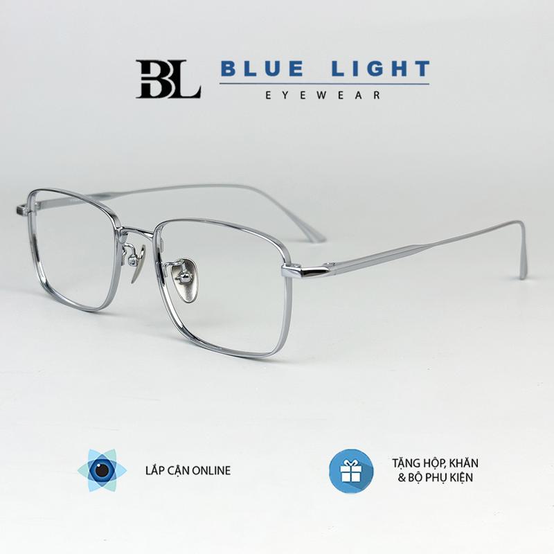 Gọng Kính Cận Giả Cận Nam Nữ Cao Cấp Titanium BLUE LIGHT Mắt Chữ Nhật Nhỏ Dày Dặn Nhẹ Dẻo Bạc Đen