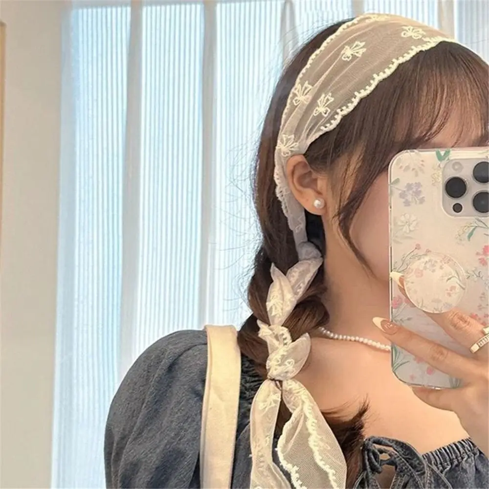 Fashion Multi-Functional Lace Scarf Forest Style Spring-Summer Ribbon Headbands Pastoral Bandana Scarves for Women Girls